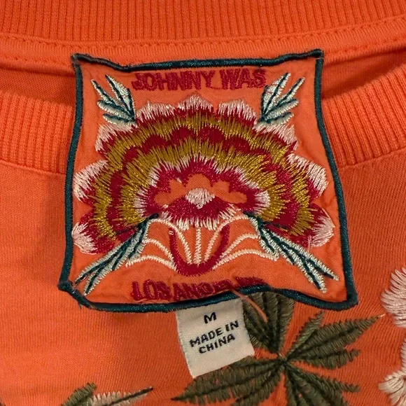 Johnny Was Acacia Seamed Relaxed Long Sleeve Tee Orange M - Picture 9 of 10